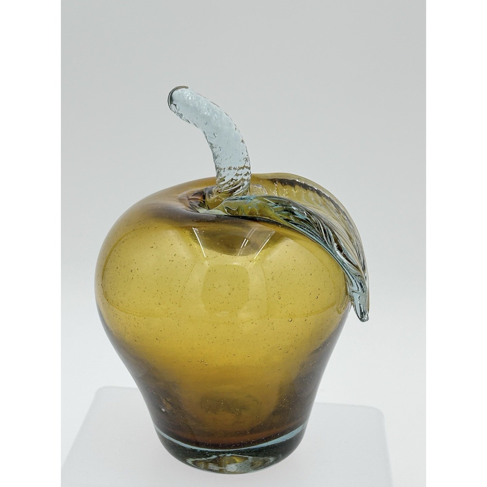 Studio Art Glass Hand Blown Glass Amber Apple  Paperweight Decor Teacher Heavy‎